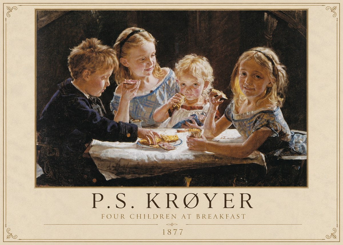 P.S. Krøyer Four Children at Breakfast No2 - Affiche