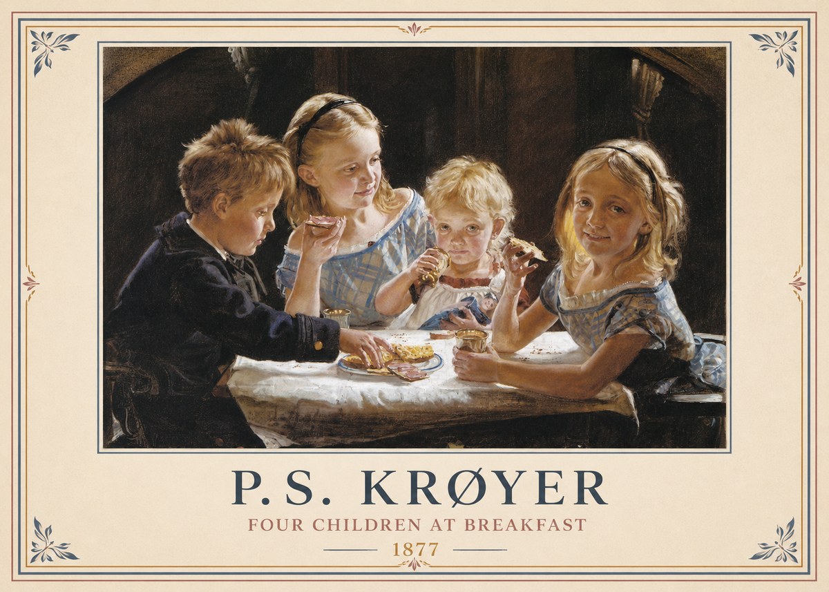 P.S. Krøyer Four Children at Breakfast No6 - Affiche