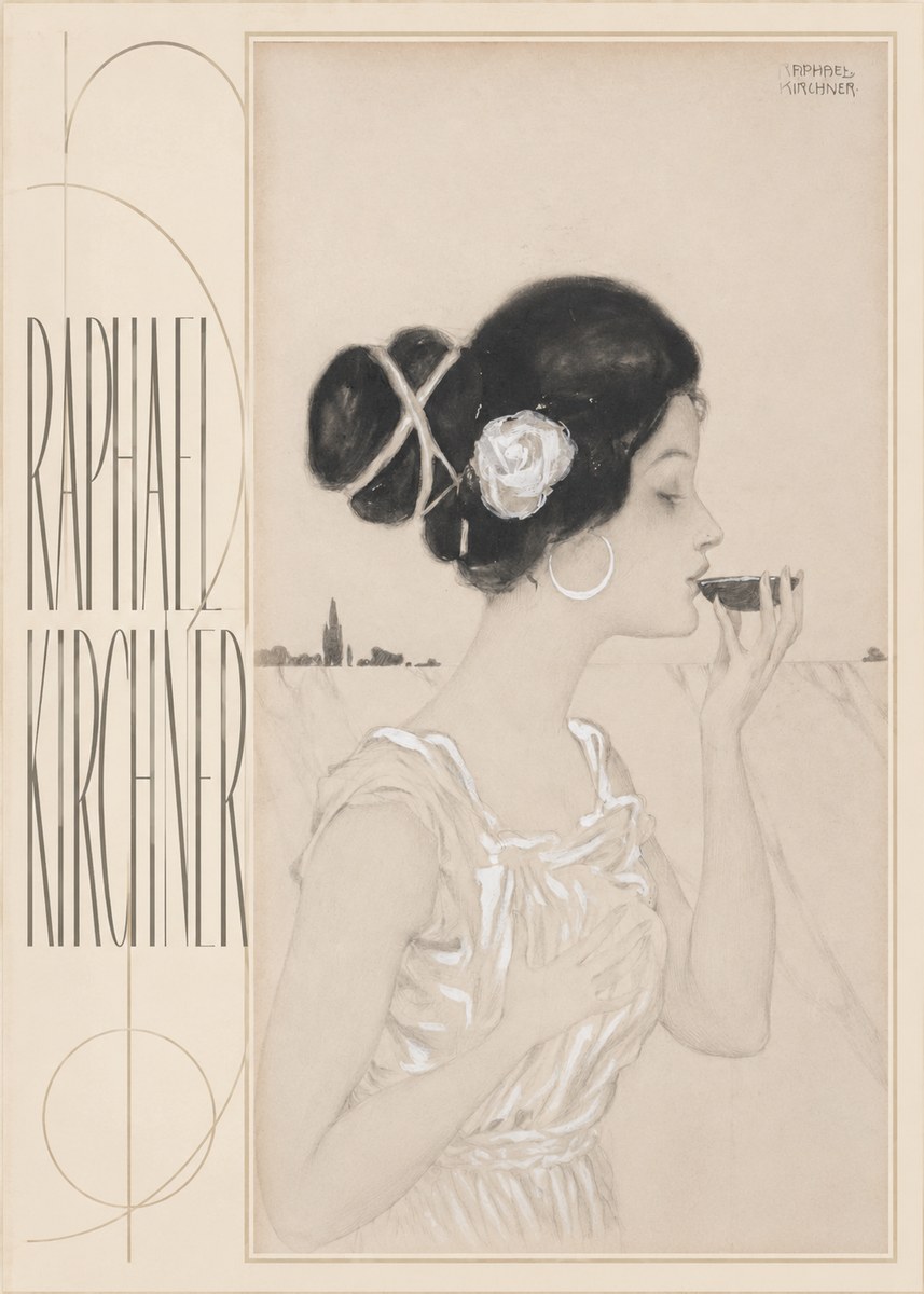 Raphael Kirchner Elegant Lady with Rose and Cup No5 - Affiche