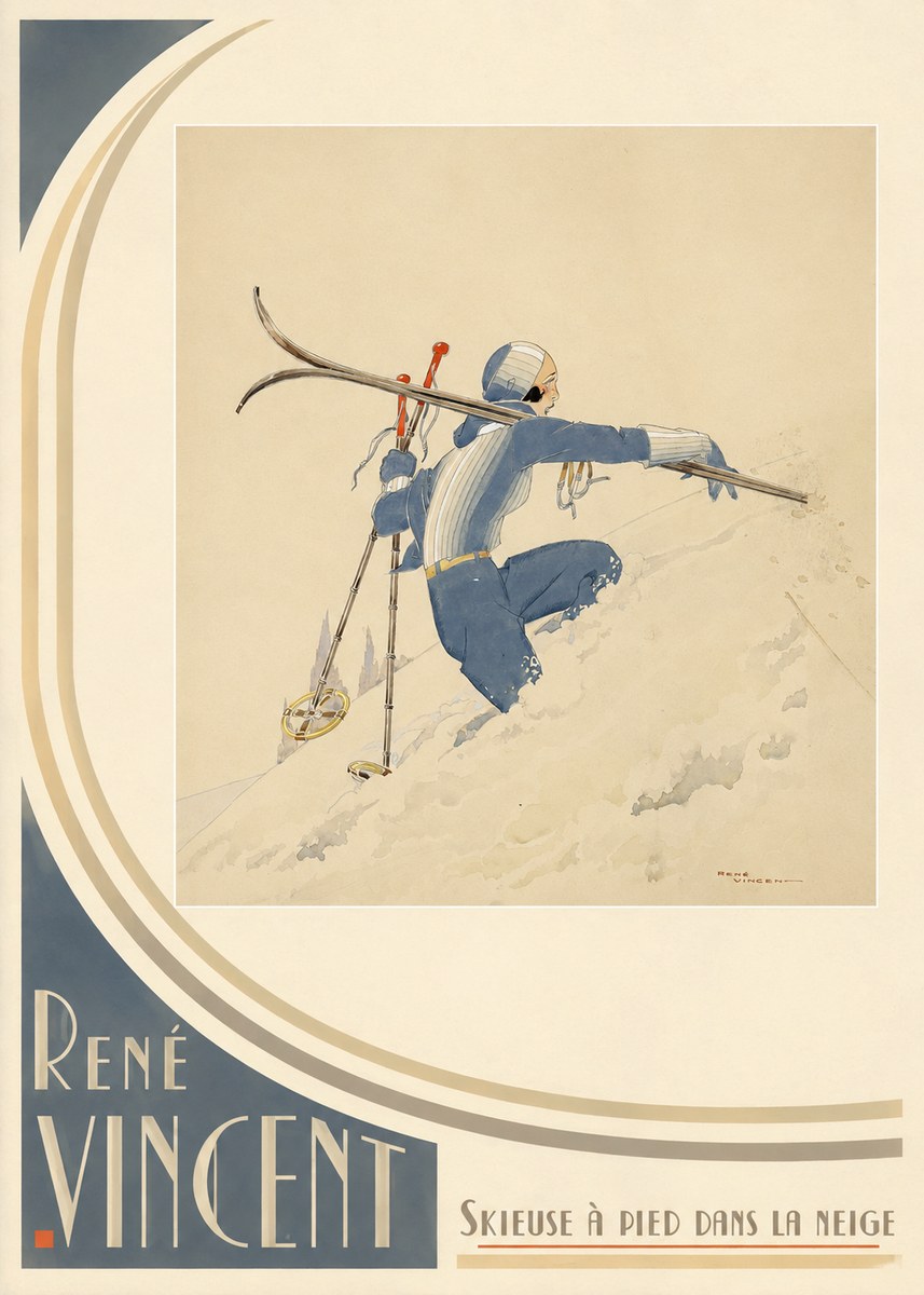 René Vincent Skieuse À Pied Dans La Neige No3 - Affiche