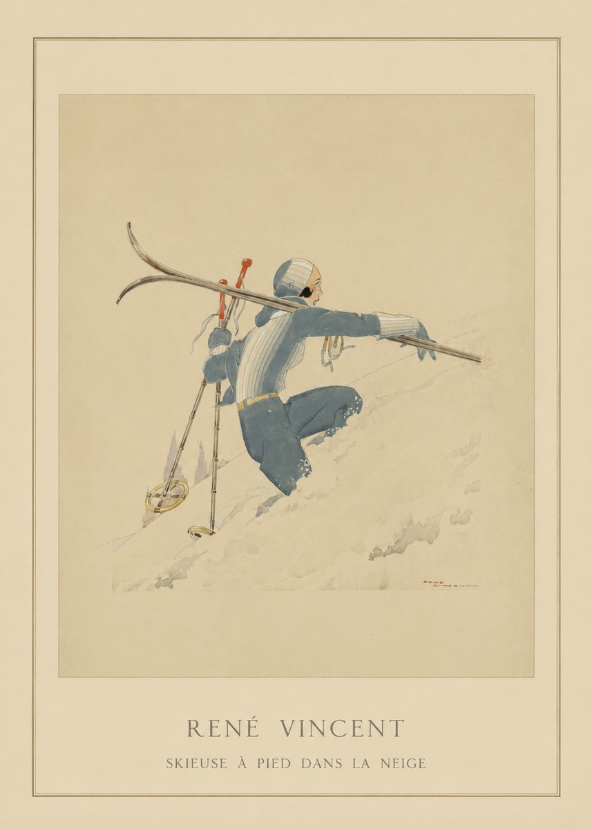 René Vincent Skieuse À Pied Dans La Neige No4 - Affiche