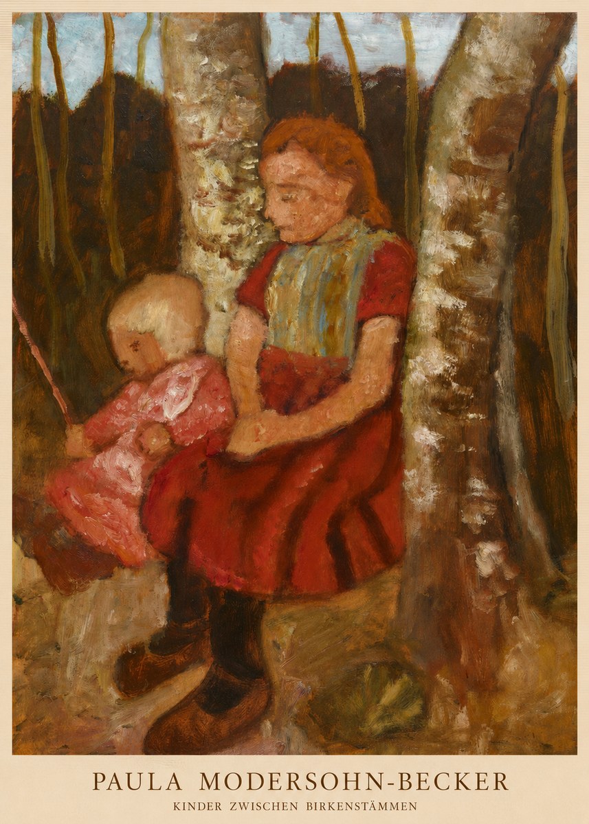 Paula Modersohn-Becker Kinder Zwischen Birkenstämmen No6 - Affiche