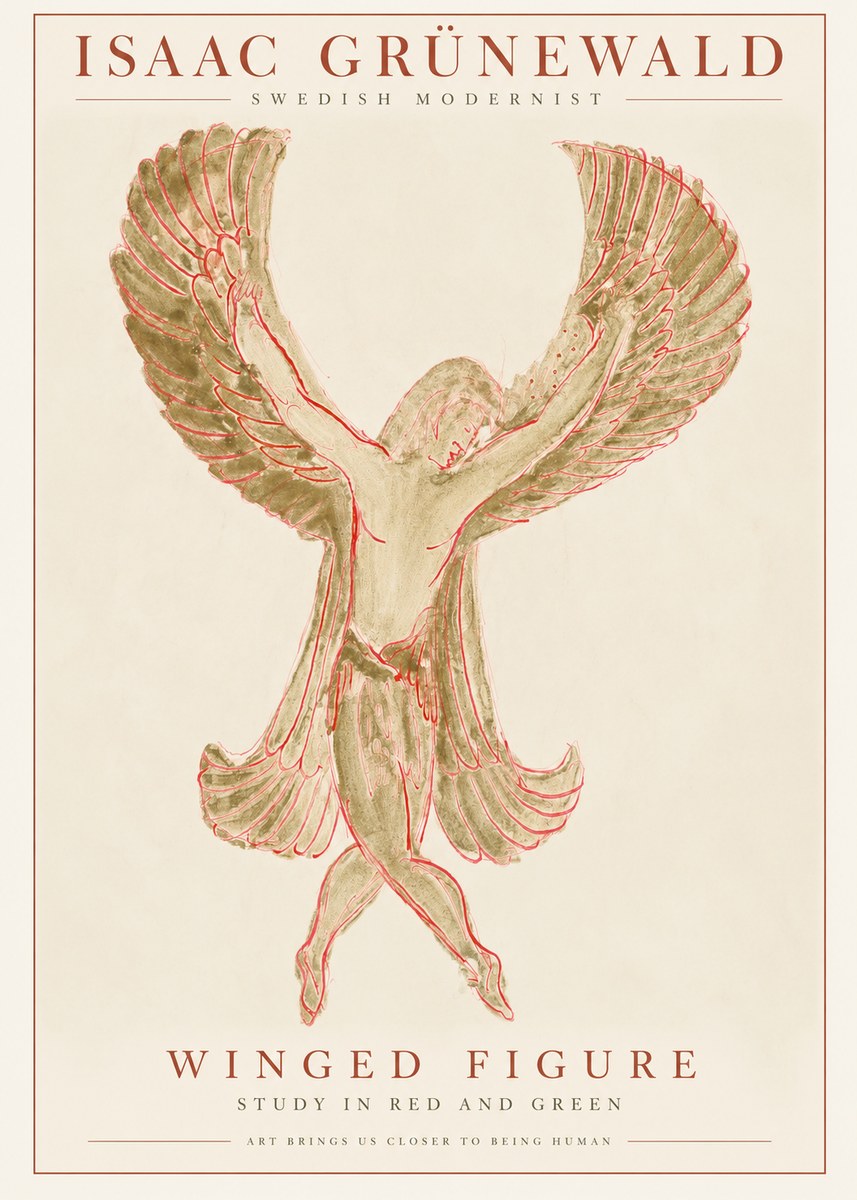 Isaac Grünewald Winged Figure Study in Red and Green No1 - Affiche