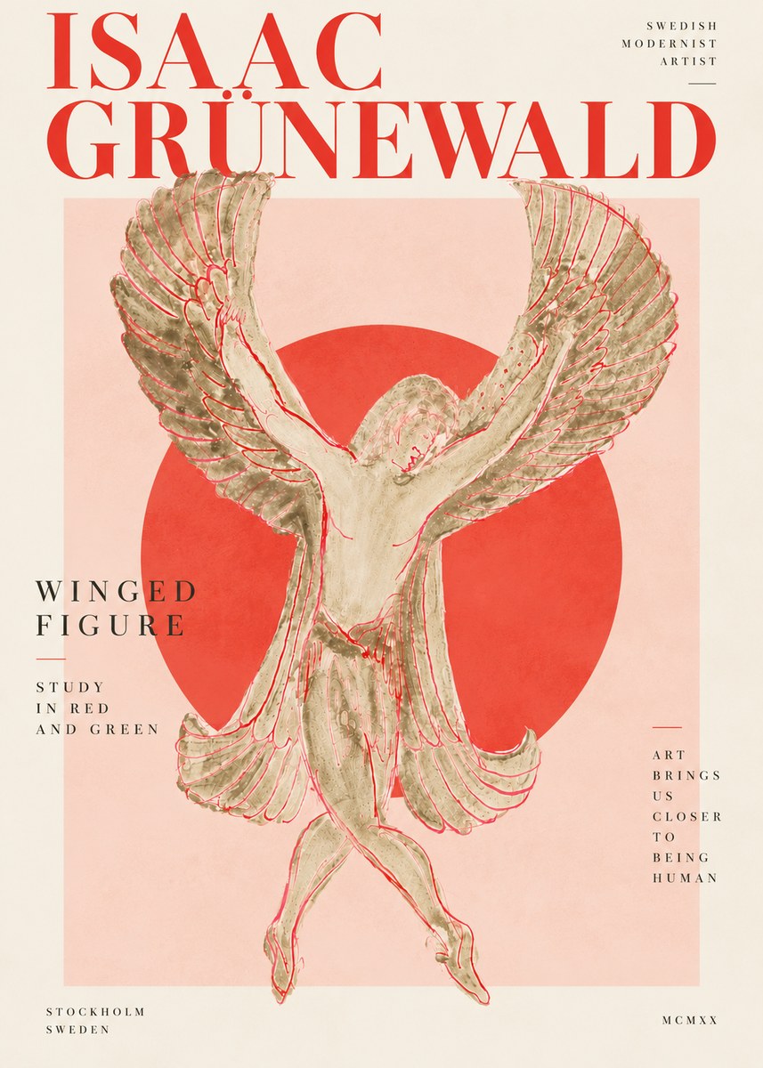 Isaac Grünewald Winged Figure Study in Red and Green No4 - Affiche