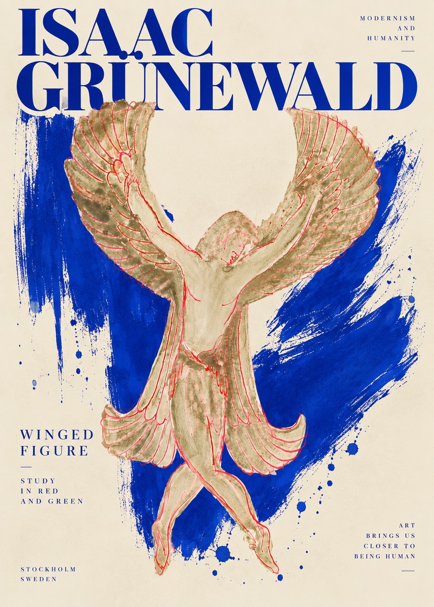 Isaac Grünewald Winged Figure Study in Red and Green No6 - Affiche