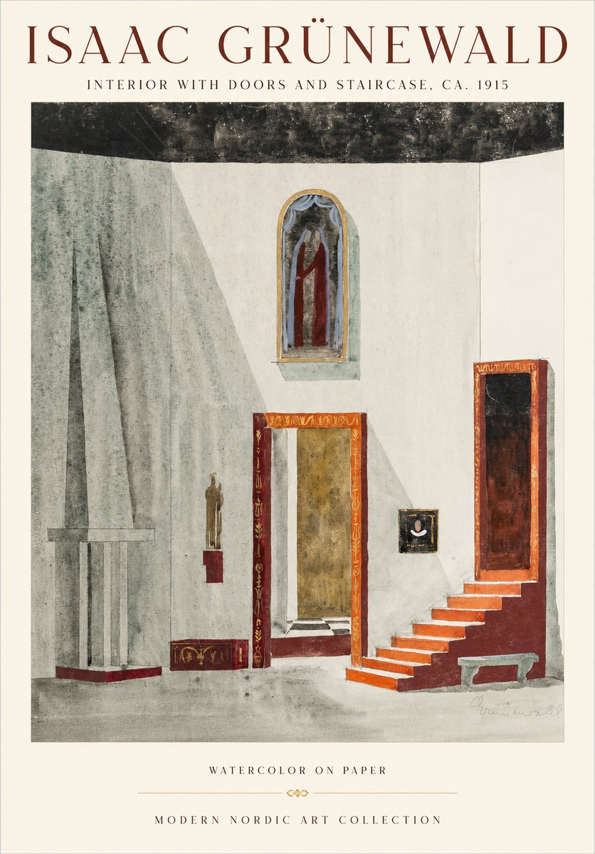 Isaac Grünewald Interior with Doors and Staircase, Ca. 1915 No1 - Affiche