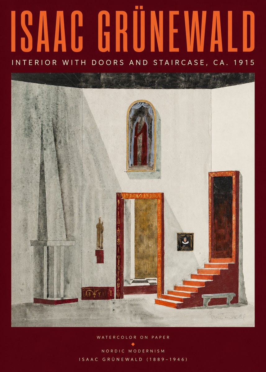 Isaac Grünewald Interior with Doors and Staircase, Ca. 1915 No2 - Affiche