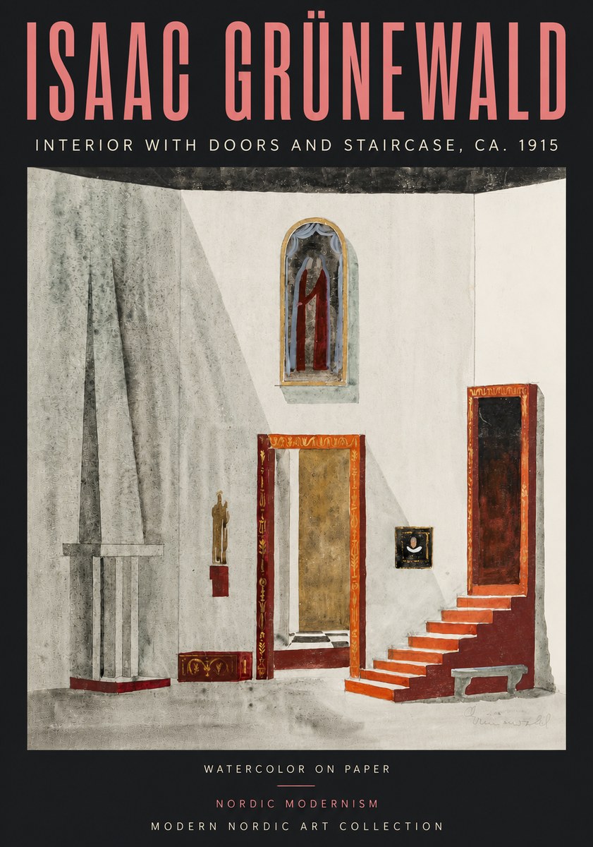Isaac Grünewald Interior with Doors and Staircase, Ca. 1915 No5 - Affiche