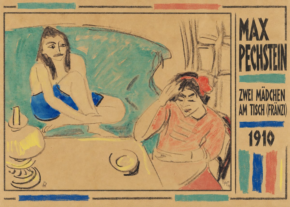 Max Pechstein Zwei Mädchen Am Tisch (Fränzi) No2 - Affiche