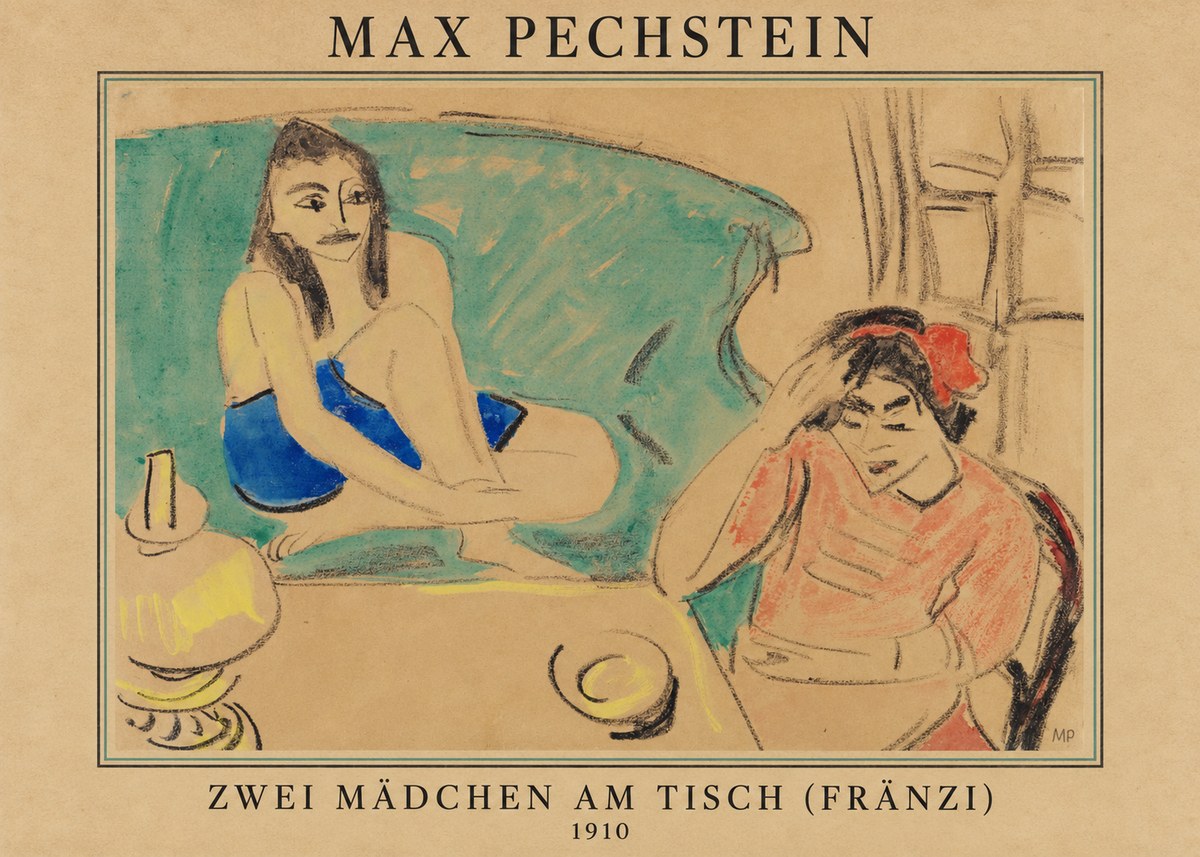 Max Pechstein Zwei Mädchen Am Tisch (Fränzi) No4 - Affiche