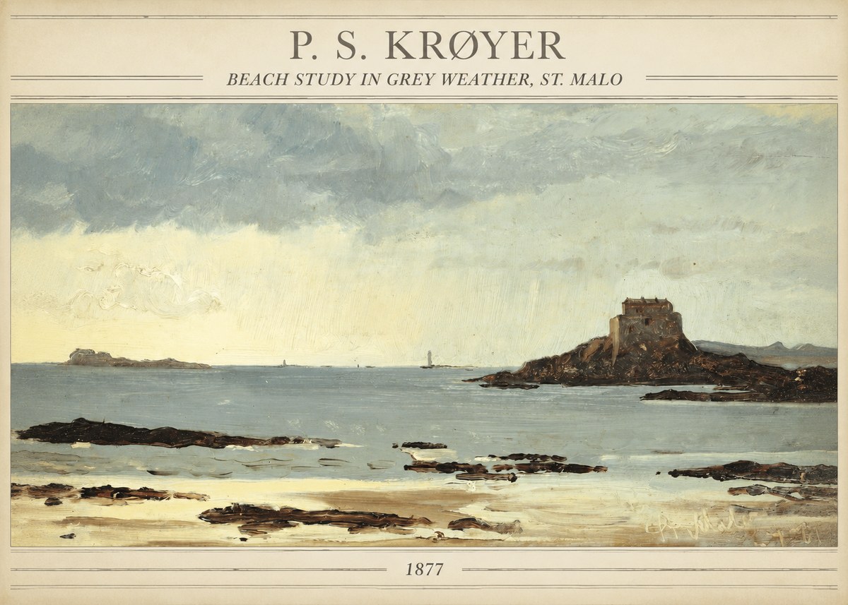 P.S. Krøyer Beach Study in Grey Weather, St. Malo No3 - Affiche