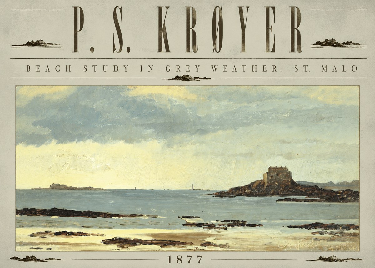 P.S. Krøyer Beach Study in Grey Weather, St. Malo No6 - Affiche