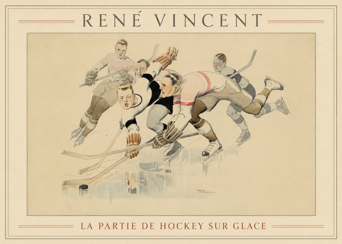 René Vincent La Partie De Hockey Sur Glace No1 - Affiche