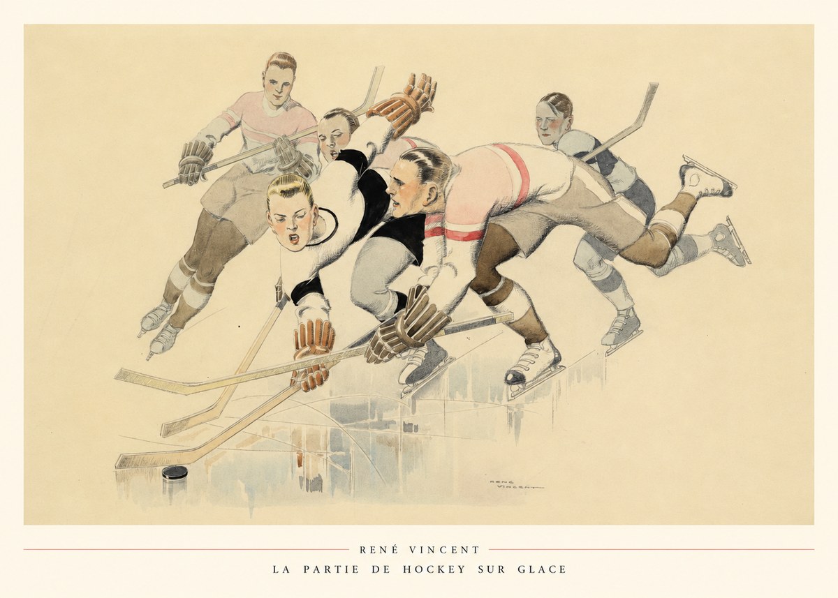 René Vincent La Partie De Hockey Sur Glace No6 - Affiche