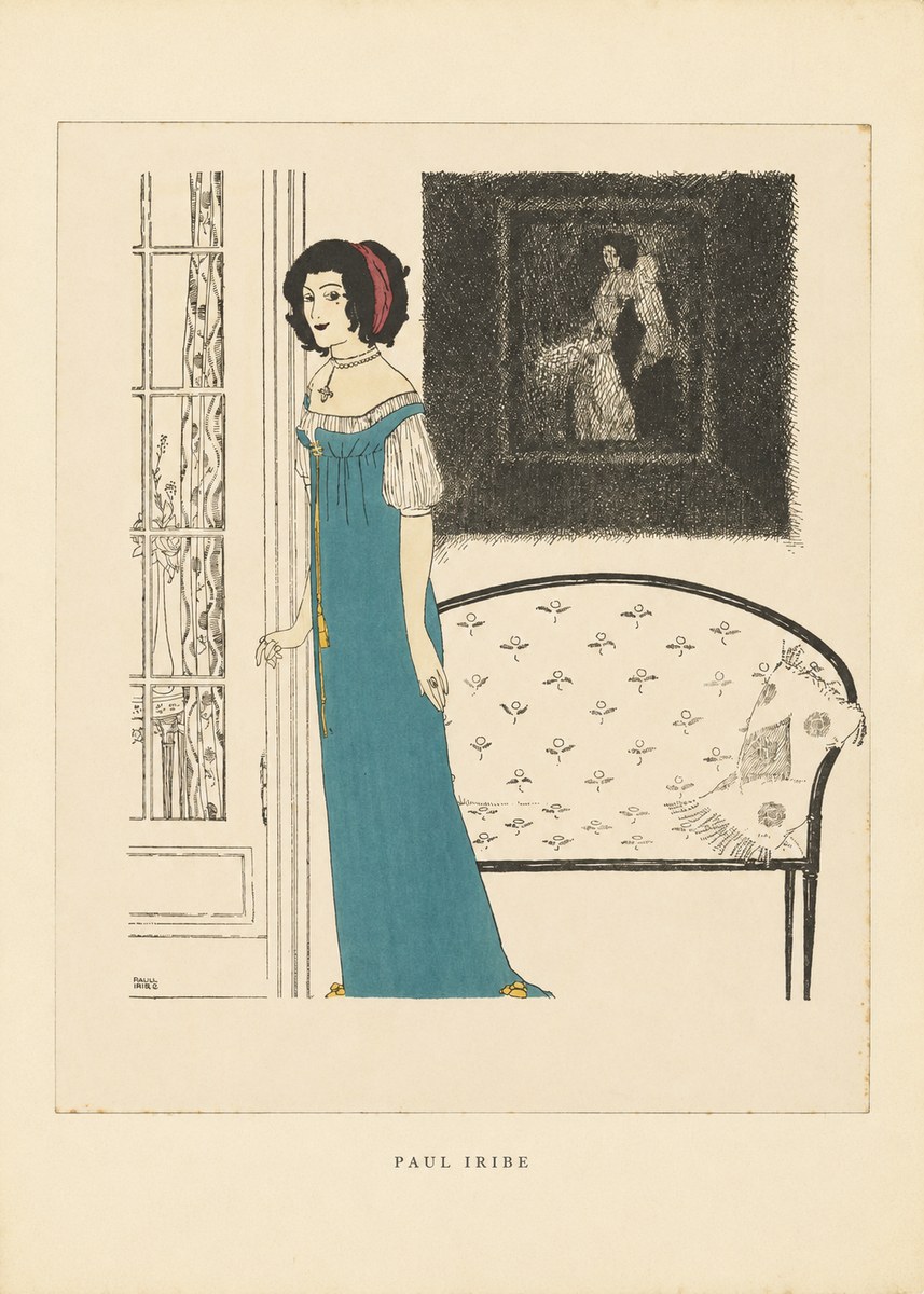 Paul Iribe Elegant Lady in Blue Dress No5 - Affiche