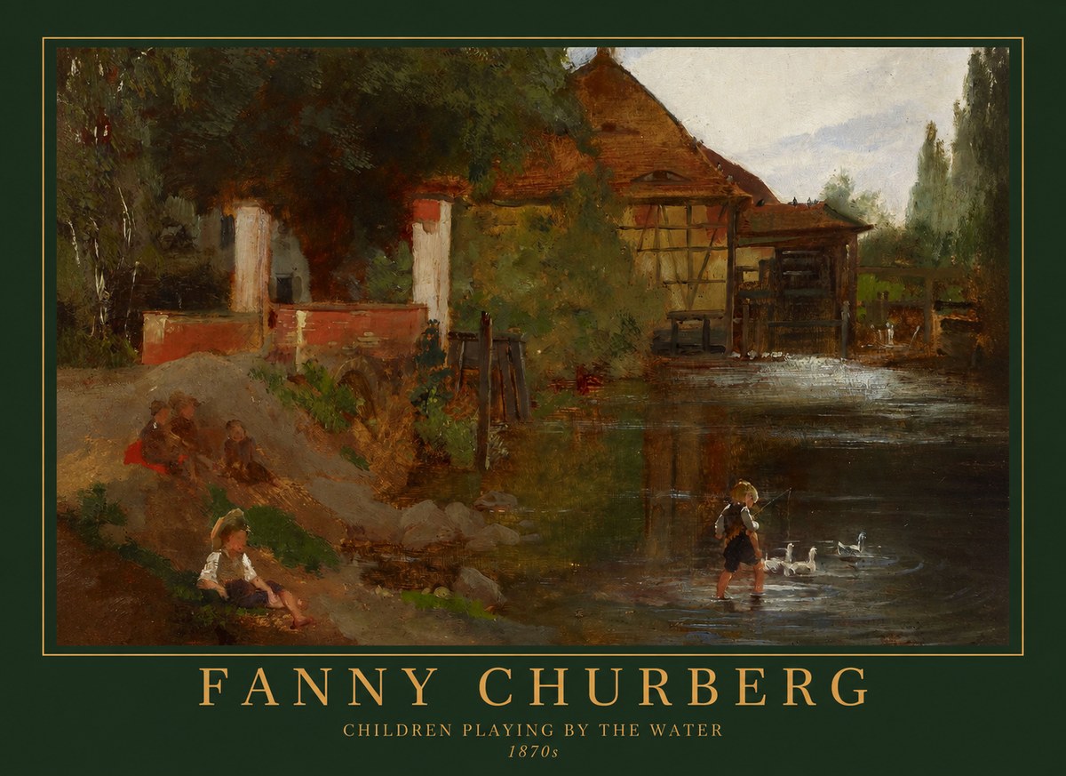 Fanny Churberg Children Playing by the Water No1 - Affiche