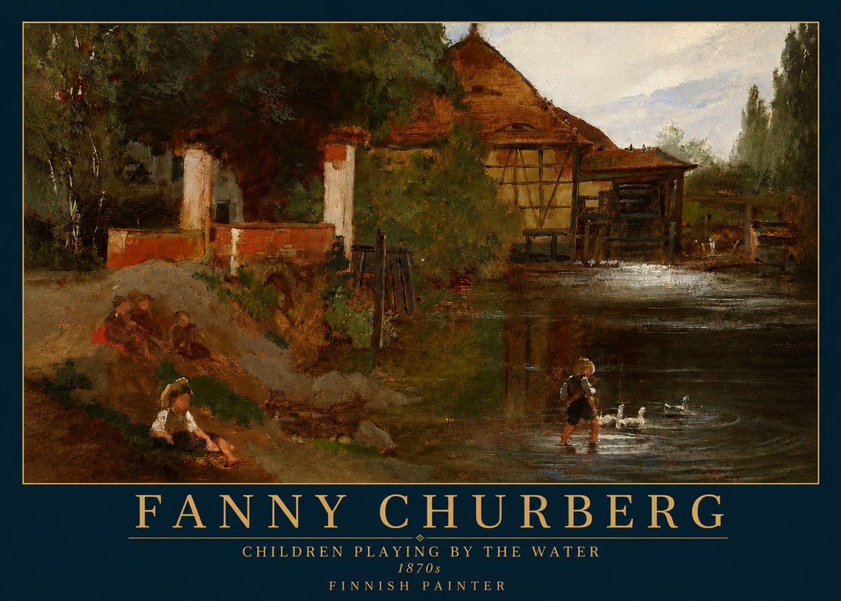 Fanny Churberg Children Playing by the Water No4 - Affiche