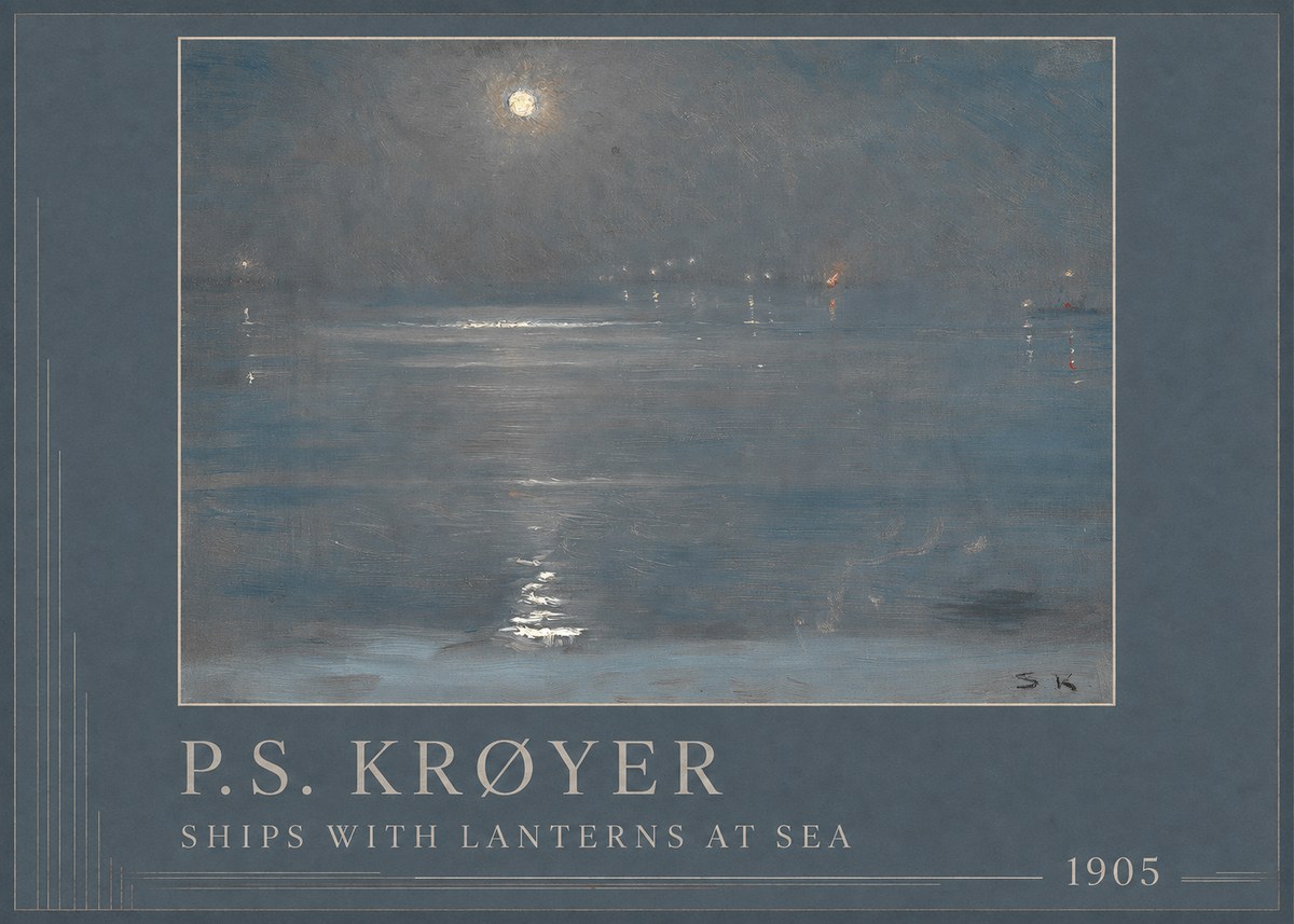P.S. Krøyer Ships with Lanterns at Sea No1 - Affiche
