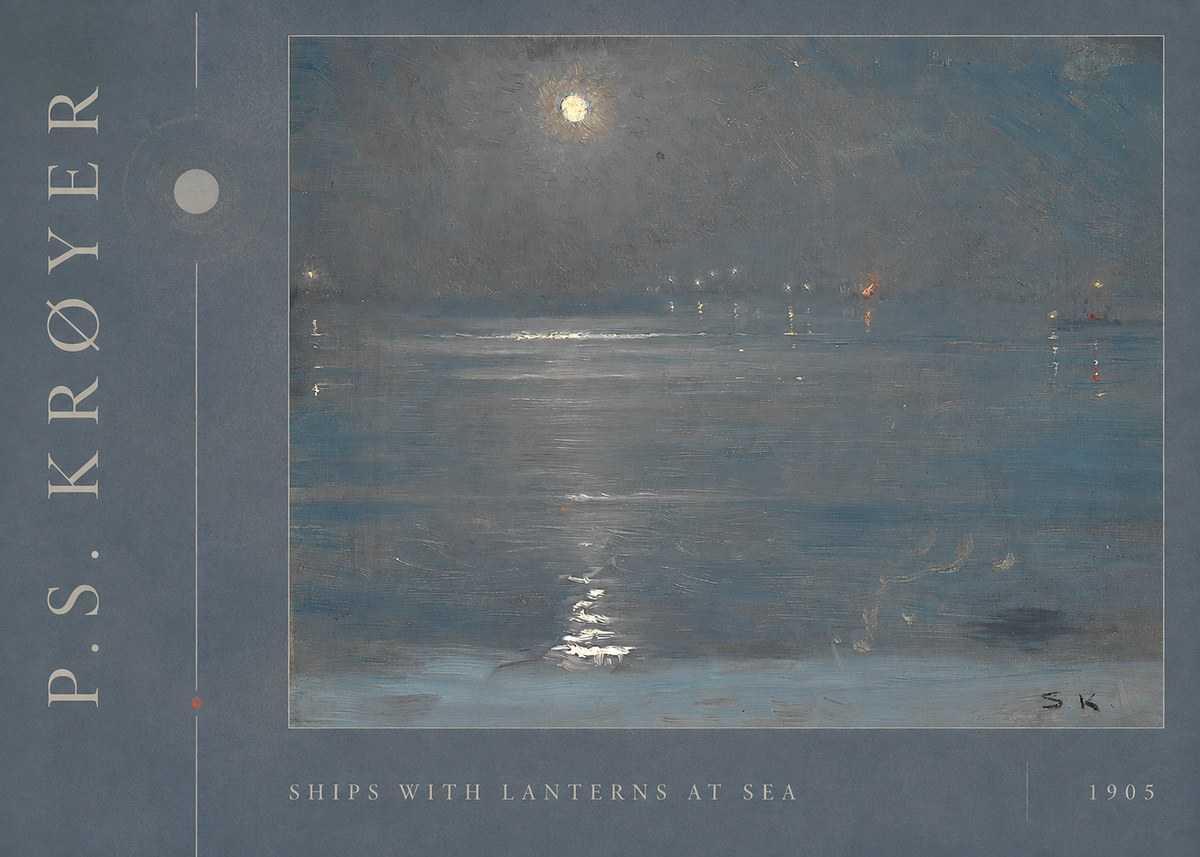 P.S. Krøyer Ships with Lanterns at Sea No2 - Affiche