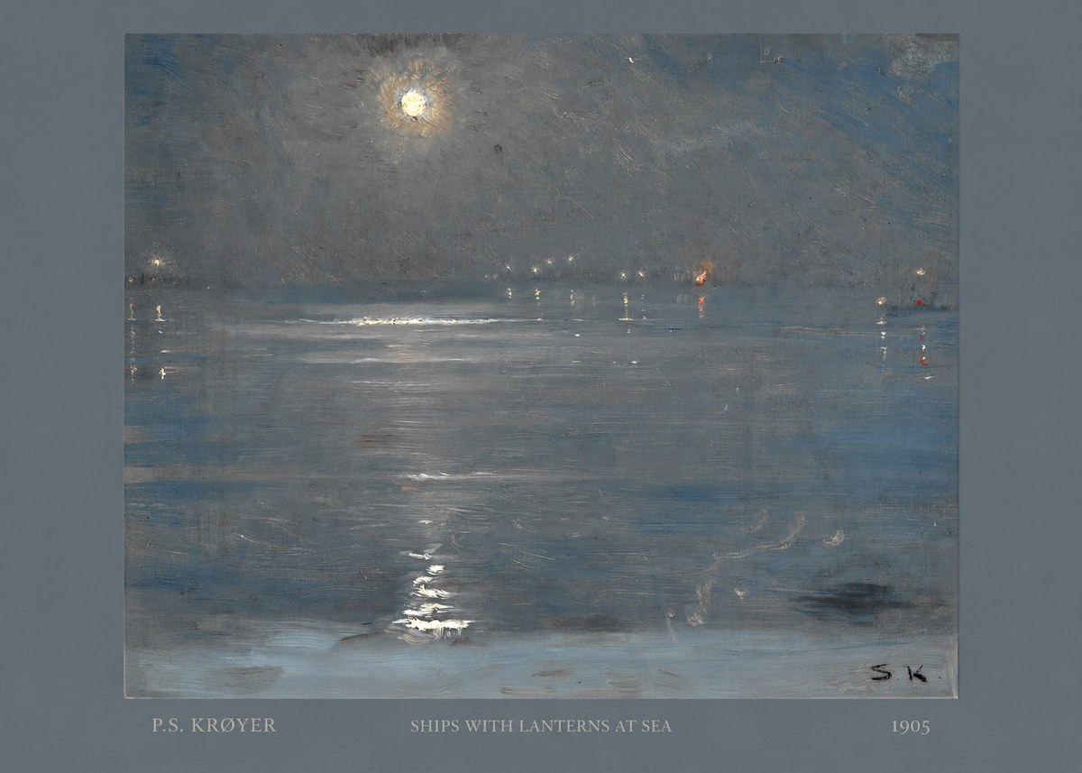 P.S. Krøyer Ships with Lanterns at Sea No6 - Affiche