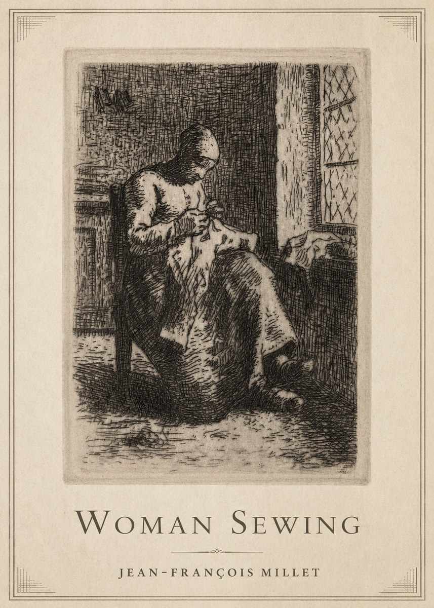 Jean-François Millet Woman Sewing No1 - Affiche