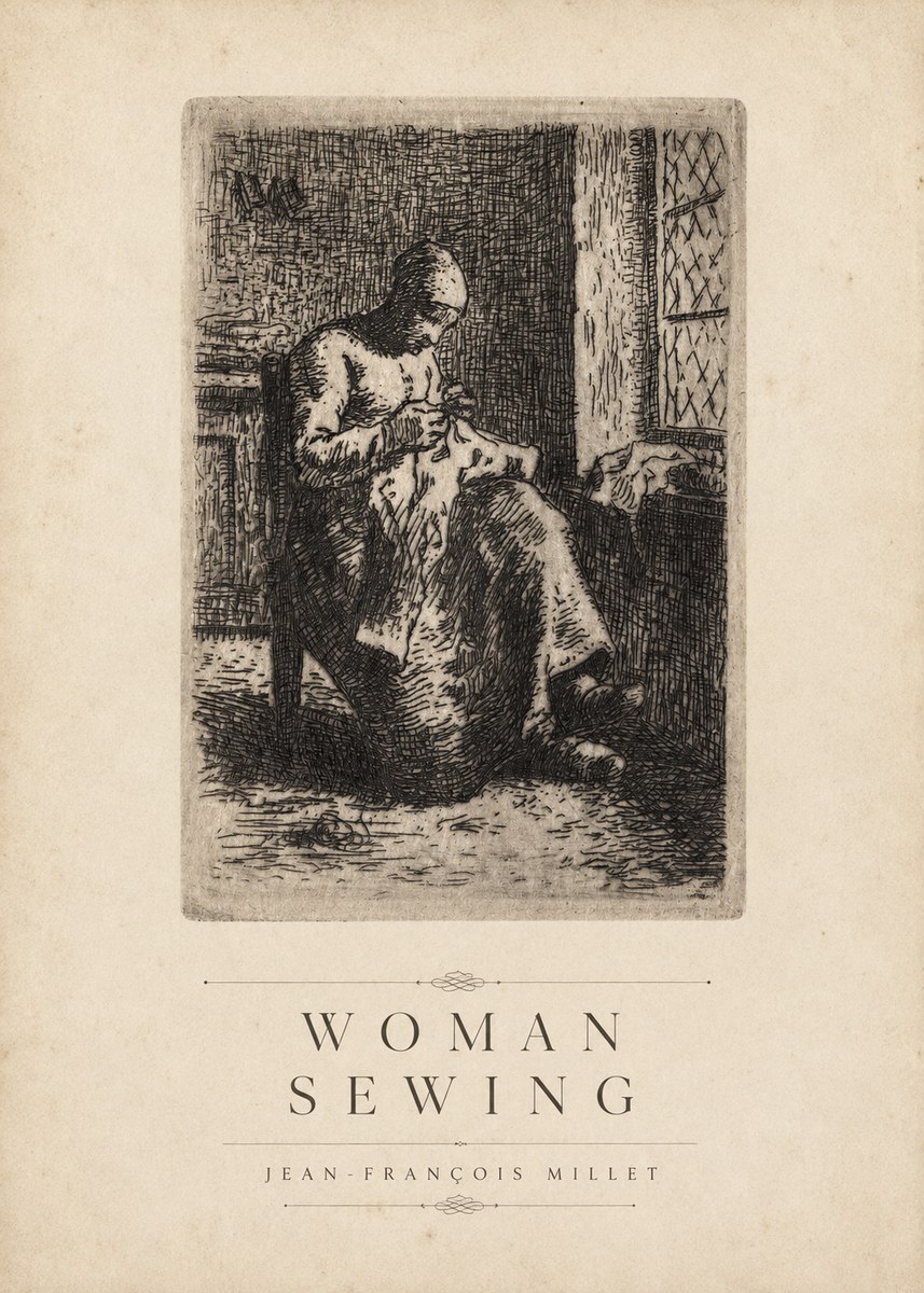 Jean-François Millet Woman Sewing No4 - Affiche