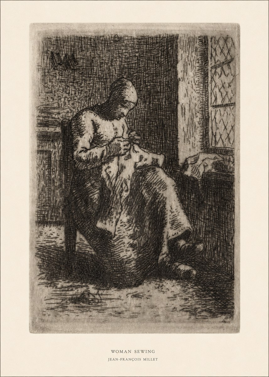 Jean-François Millet Woman Sewing No5 - Affiche