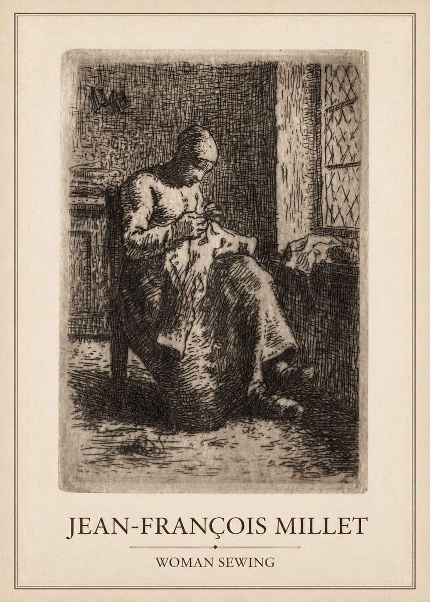 Jean-François Millet Woman Sewing No6 - Affiche