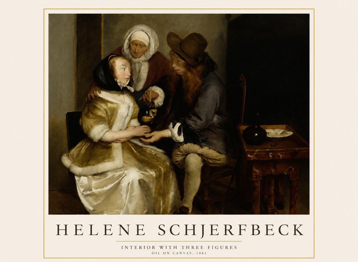 Helene Schjerfbeck Interior with Three Figures No1 - Affiche