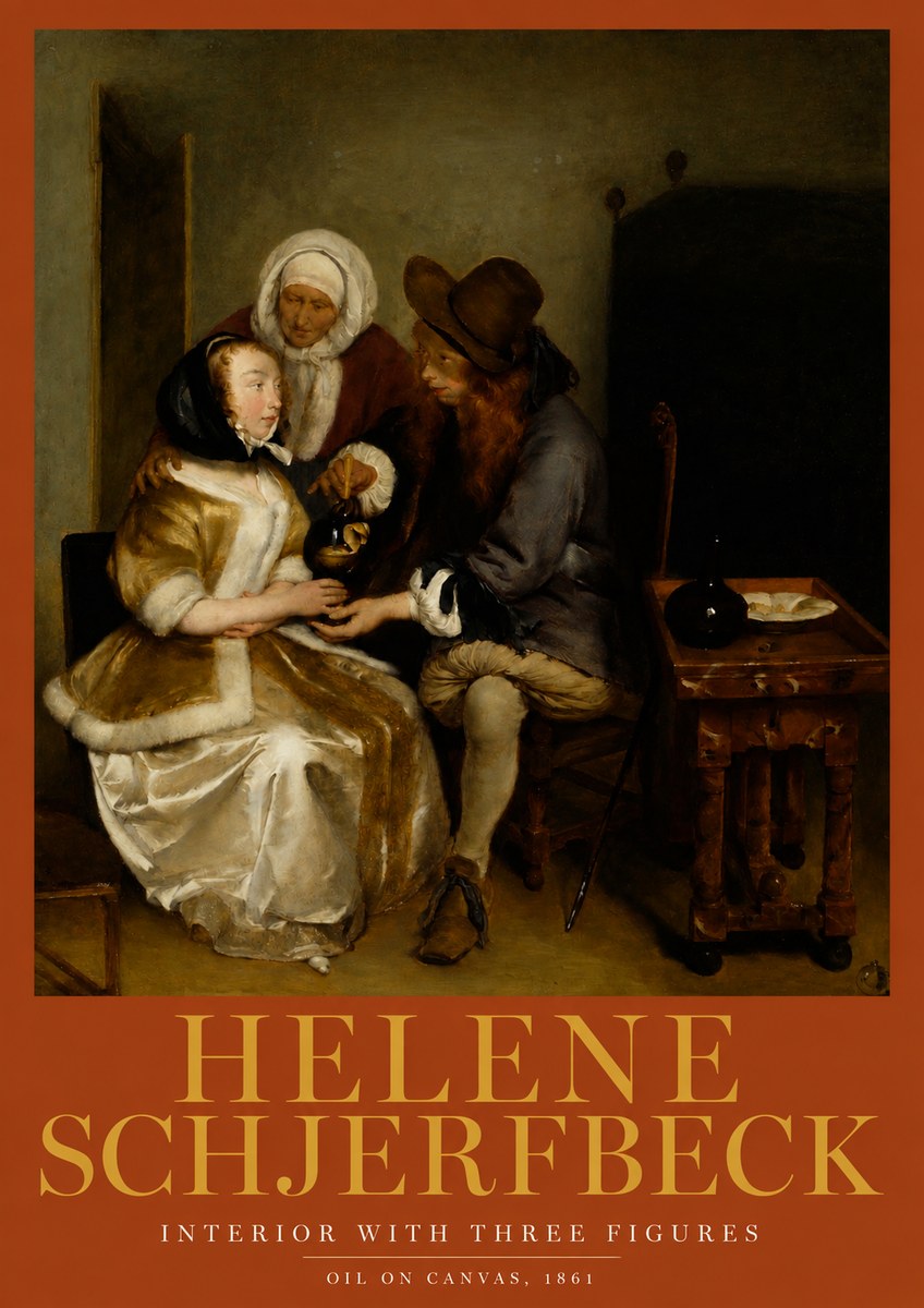 Helene Schjerfbeck Interior with Three Figures No2 - Affiche