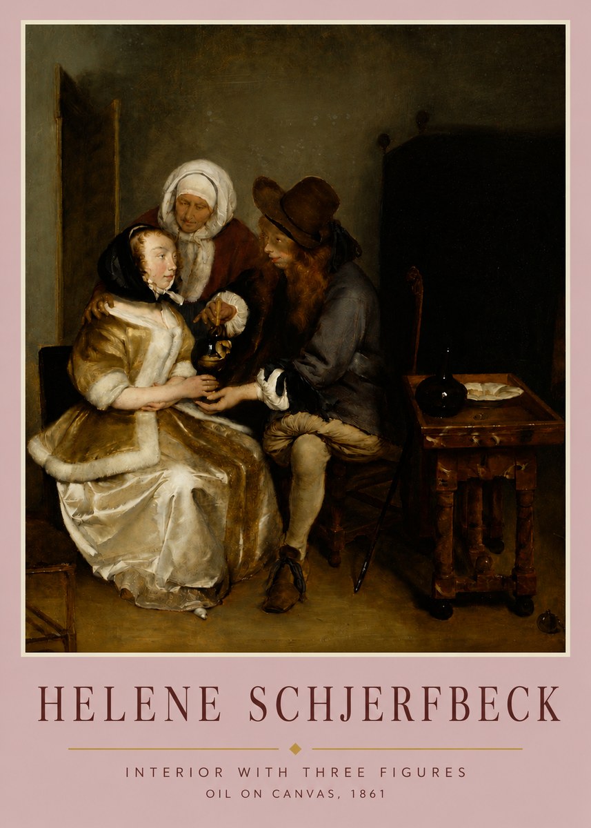 Helene Schjerfbeck Interior with Three Figures No4 - Affiche