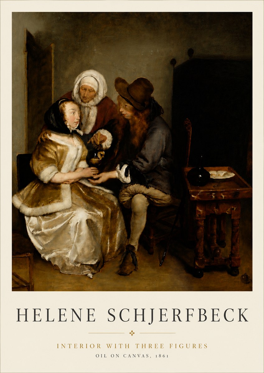 Helene Schjerfbeck Interior with Three Figures No6 - Affiche