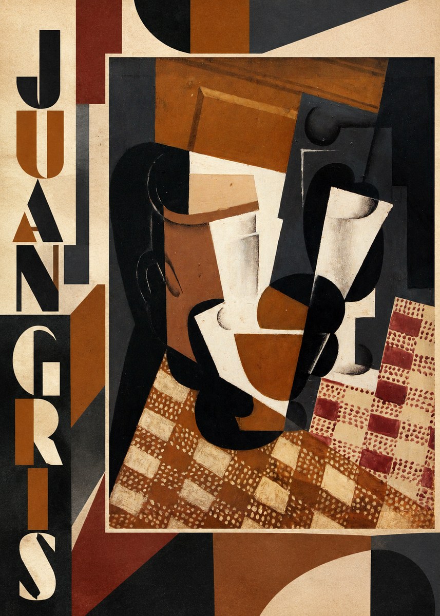 Juan Gris Cubist Still Life with Glass and Tablecloth No3 - Affiche