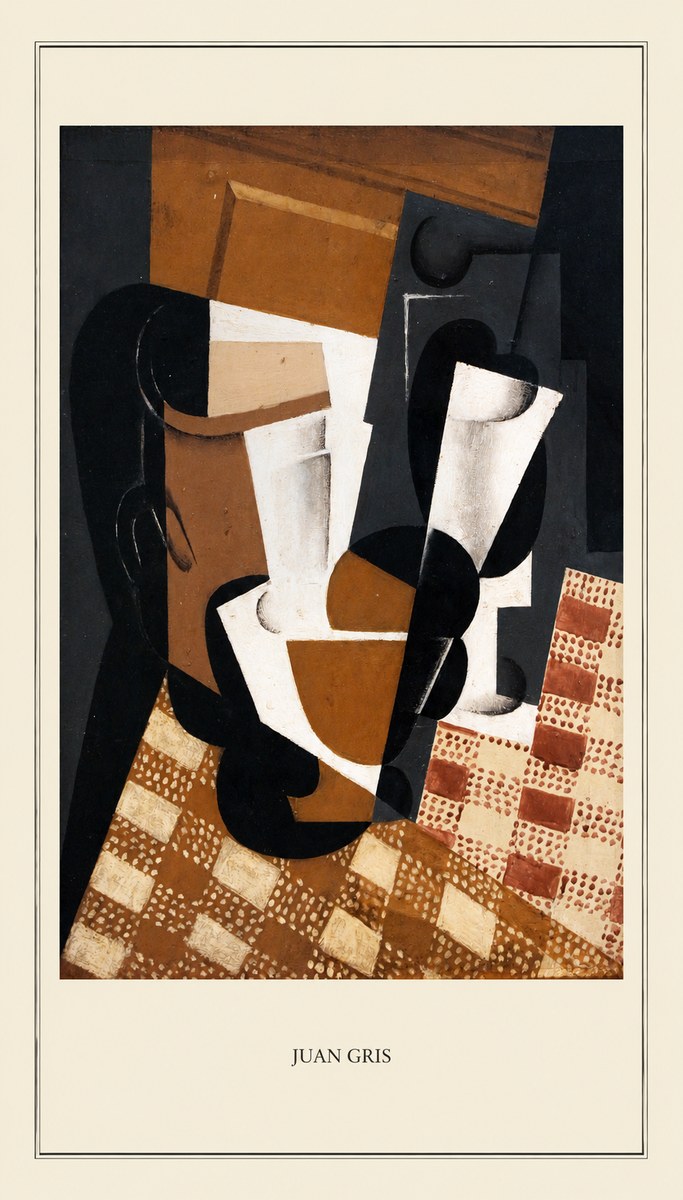 Juan Gris Cubist Still Life with Glass and Tablecloth No4 - Affiche