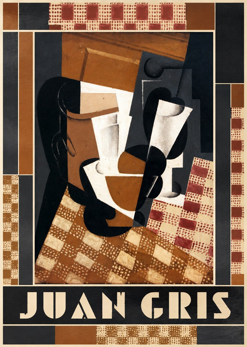 Juan Gris Cubist Still Life with Glass and Tablecloth No6 - Affiche