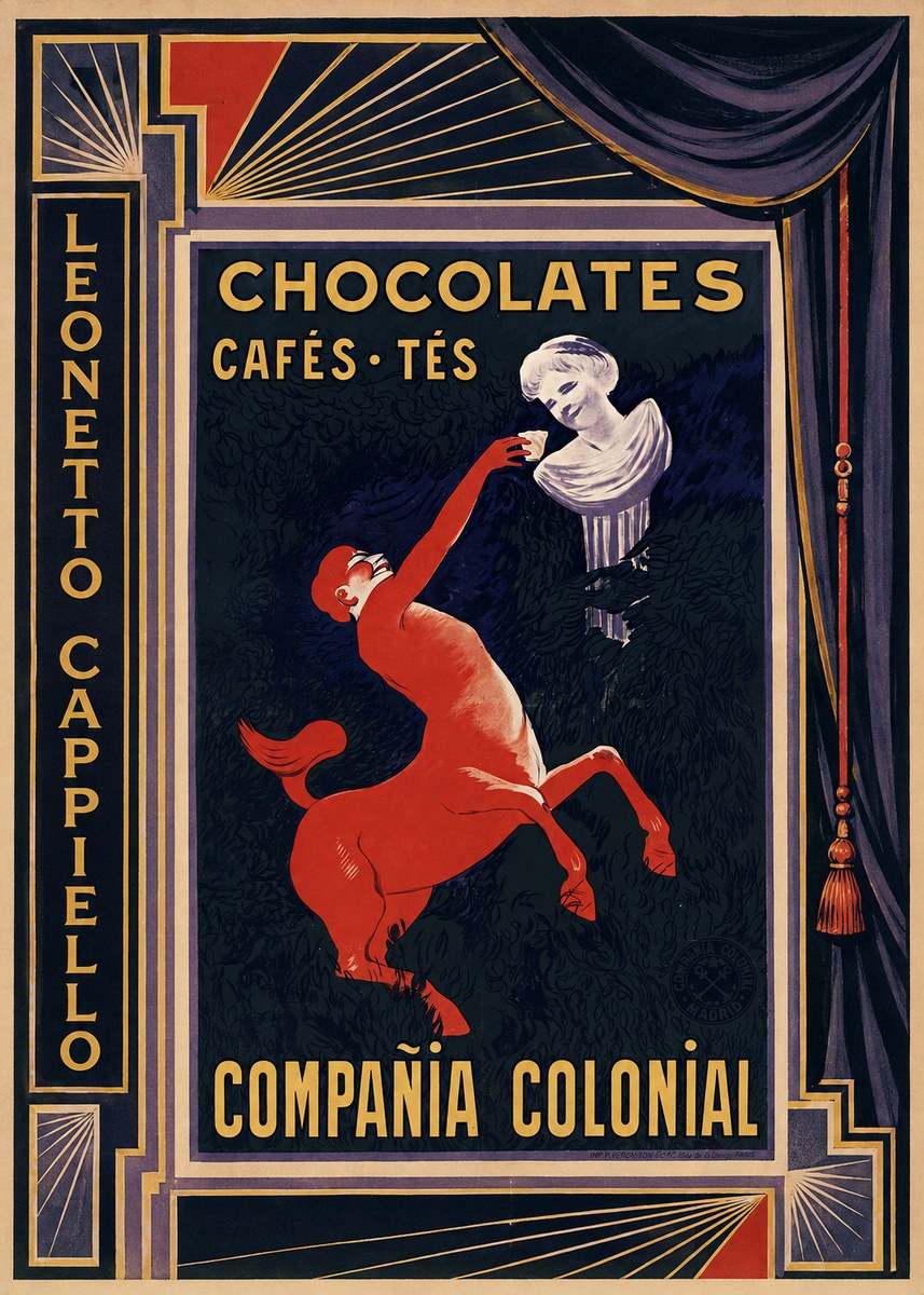 Leonetto Cappiello Chocolates, Cafés, Tés - Compañía Colonial No2 - Affiche