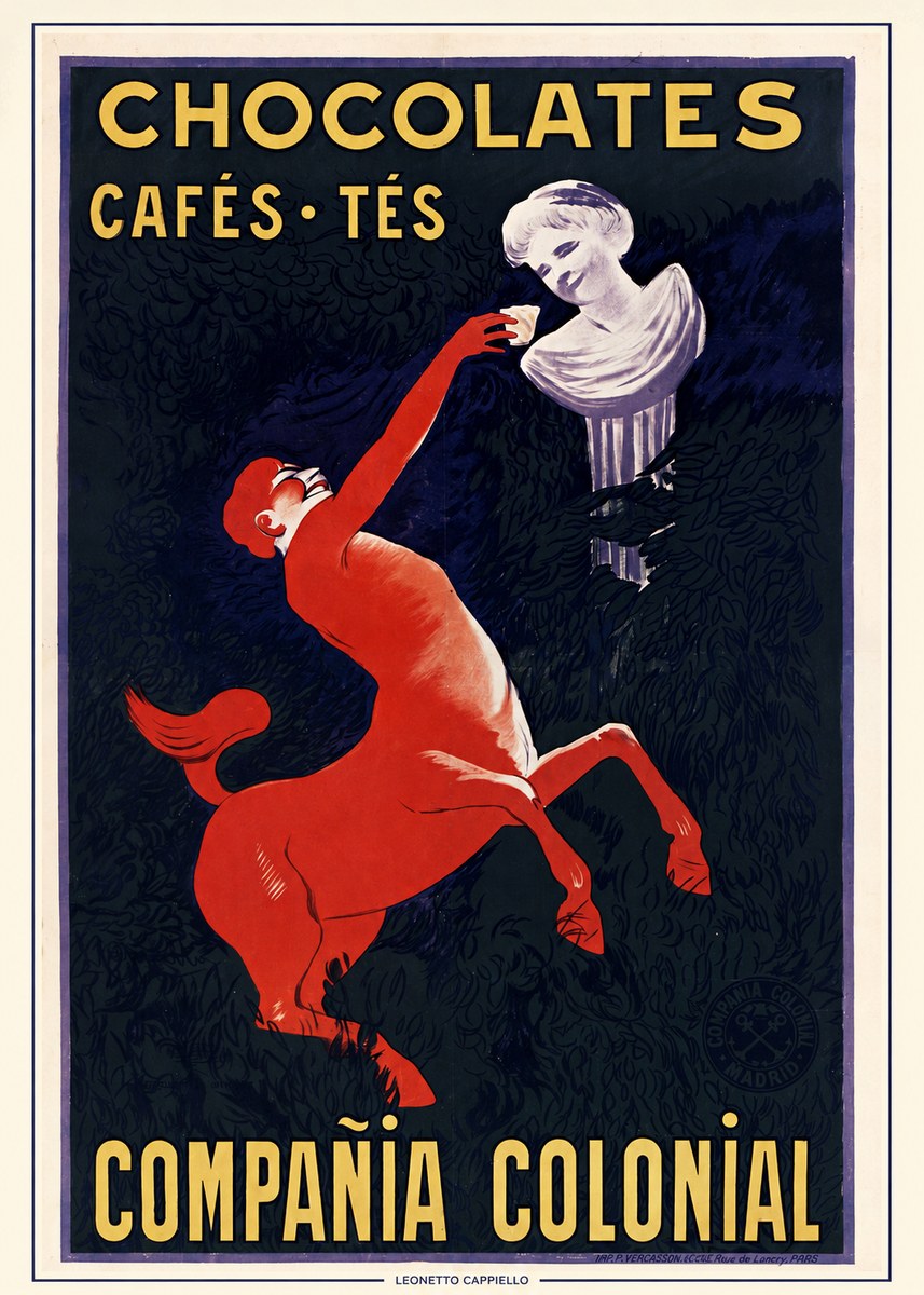 Leonetto Cappiello Chocolates, Cafés, Tés - Compañía Colonial No5 - Affiche