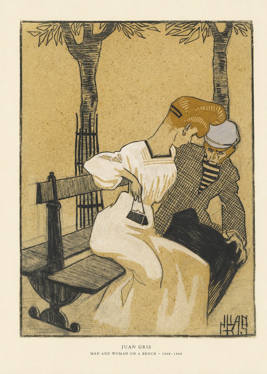 Juan Gris Man and Woman on a Bench No6 - Affiche