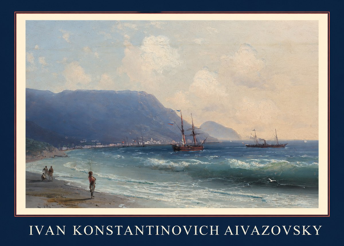 Ivan Konstantinovich Aivazovsky A Coastal View with Fishing Figures No1 - Affiche