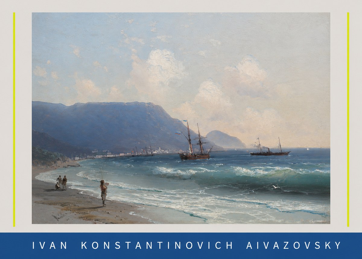 Ivan Konstantinovich Aivazovsky A Coastal View with Fishing Figures No3 - Affiche