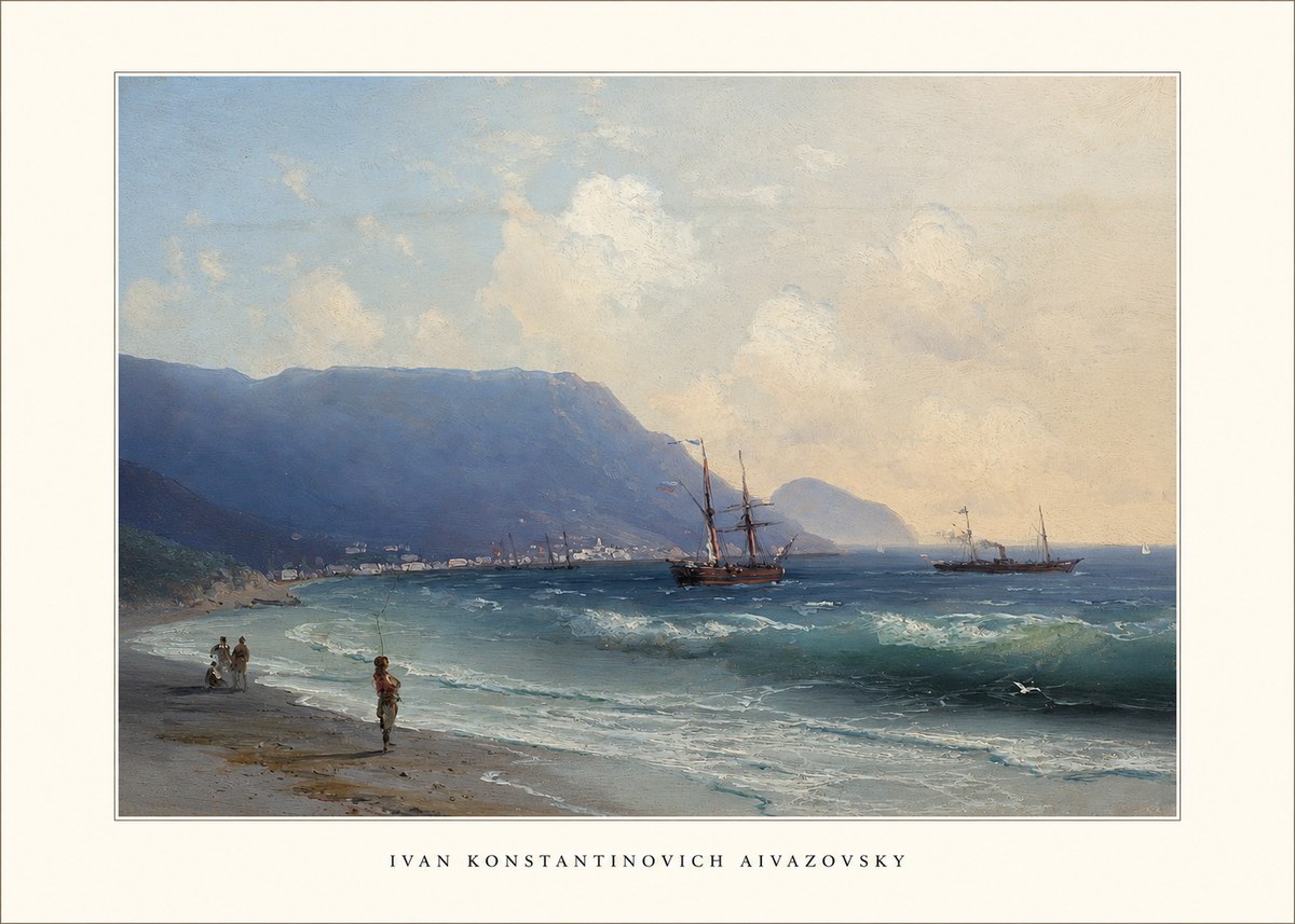 Ivan Konstantinovich Aivazovsky A Coastal View with Fishing Figures No5 - Affiche