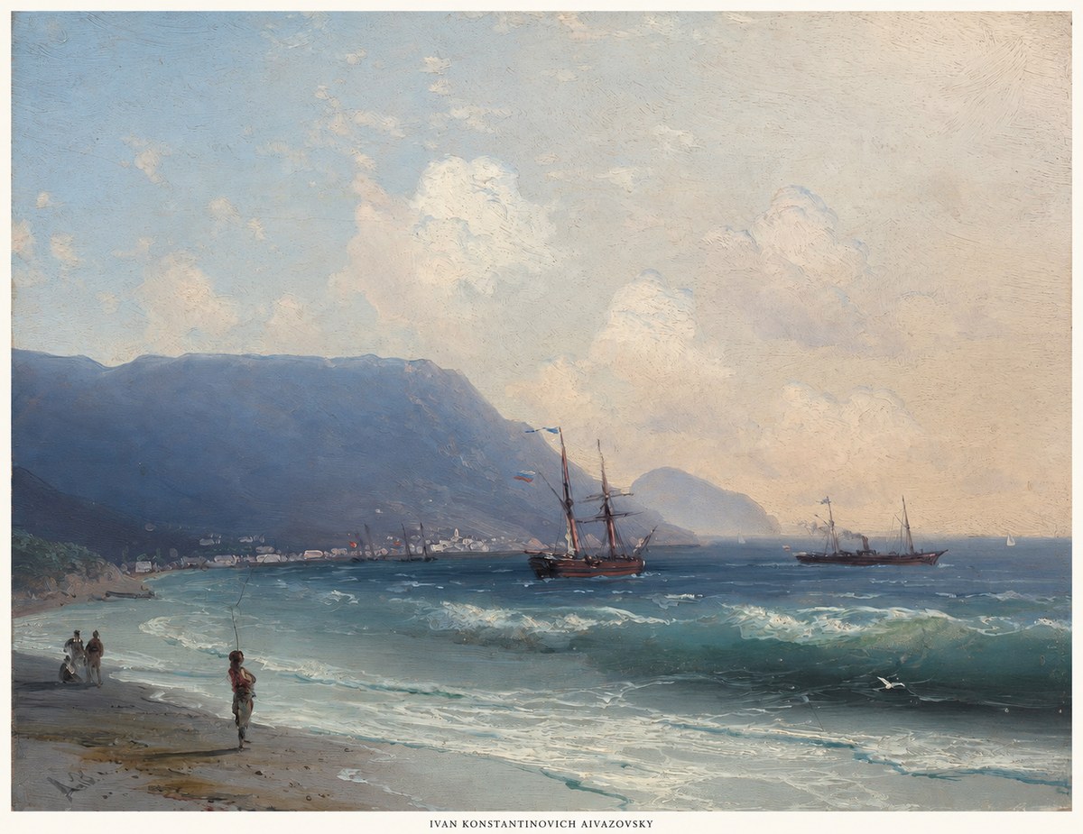 Ivan Konstantinovich Aivazovsky A Coastal View with Fishing Figures No6 - Affiche