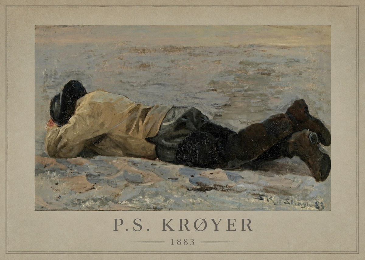 P.S. Krøyer Fisherman Lying on the Beach No1 - Affiche