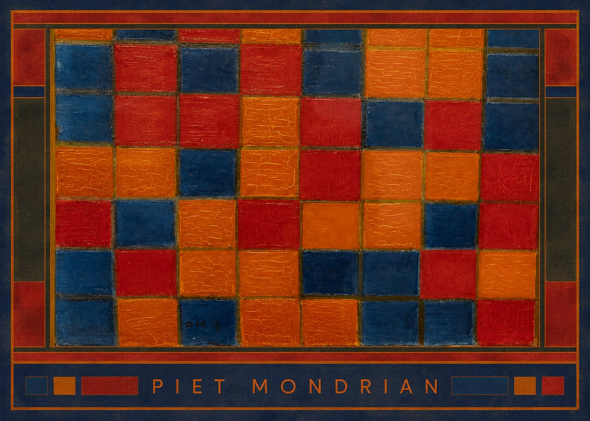Piet Mondrian Checkerboard Composition with Dark Colors No3 - Affiche