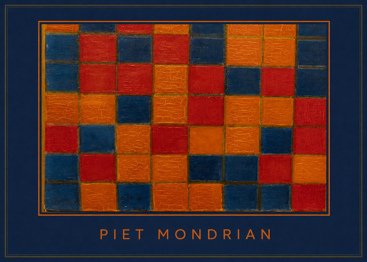 Piet Mondrian Checkerboard Composition with Dark Colors No4 - Affiche