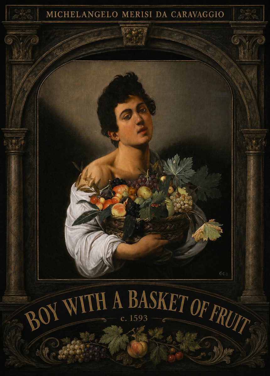 Michelangelo Merisi da Caravaggio Boy with a Basket of Fruit No3 - Affiche