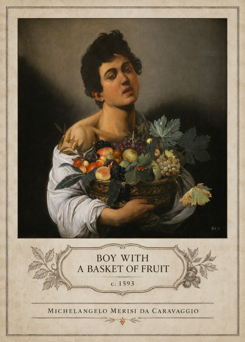 Michelangelo Merisi da Caravaggio Boy with a Basket of Fruit No4 - Affiche