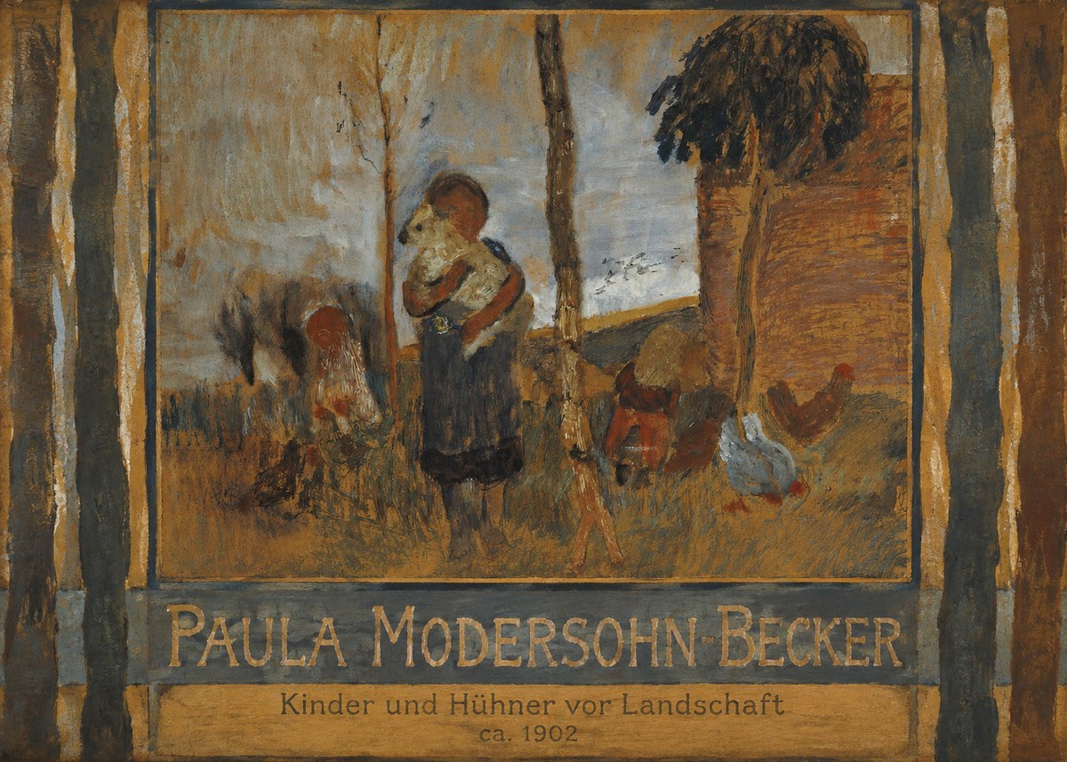 Paula Modersohn-Becker Kinder Und Hühner Vor Landschaft No3 - Affiche