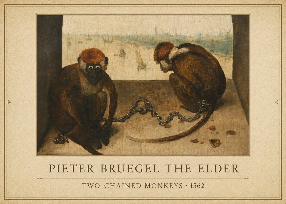 Pieter Bruegel Two Chained Monkeys II No1 - Affiche