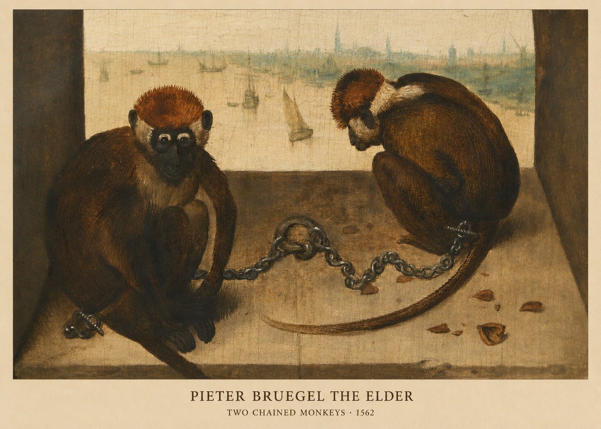 Pieter Bruegel Two Chained Monkeys II No6 - Affiche